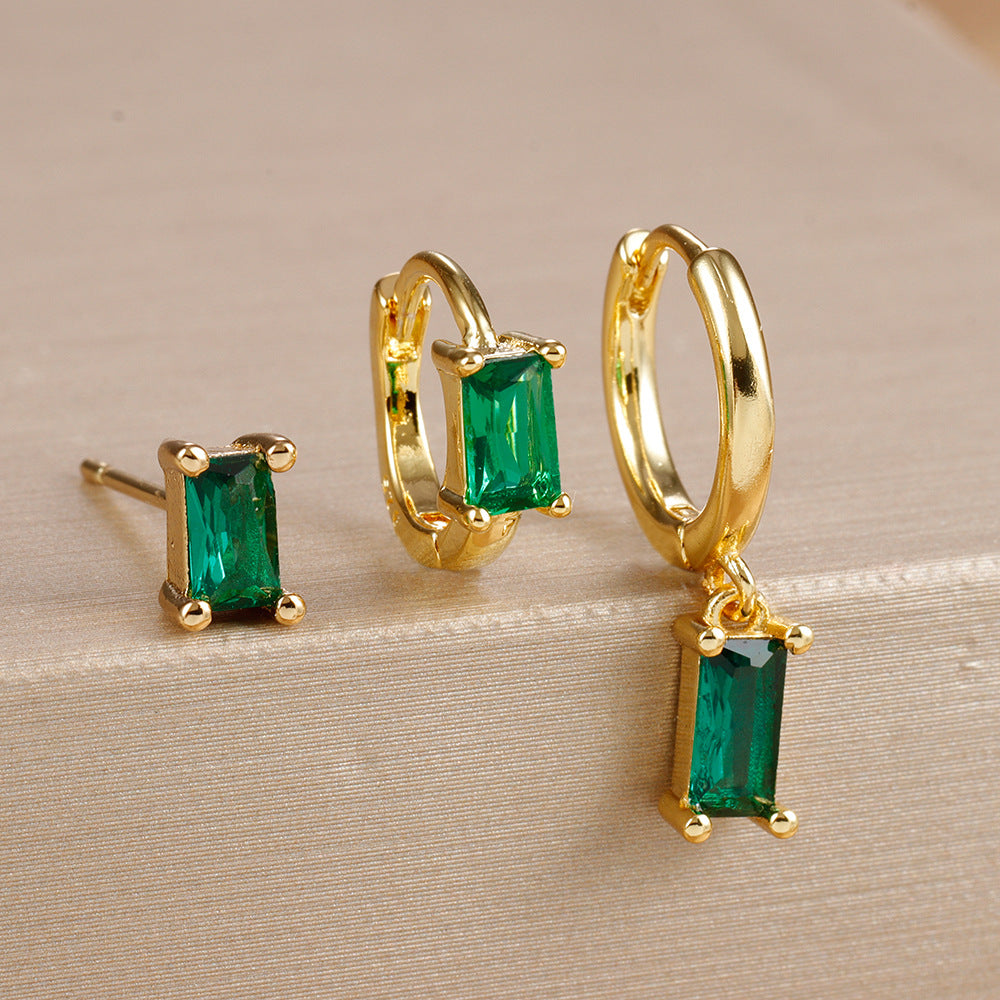 3 Piece Dangle Hoop Huggies Earrings Set