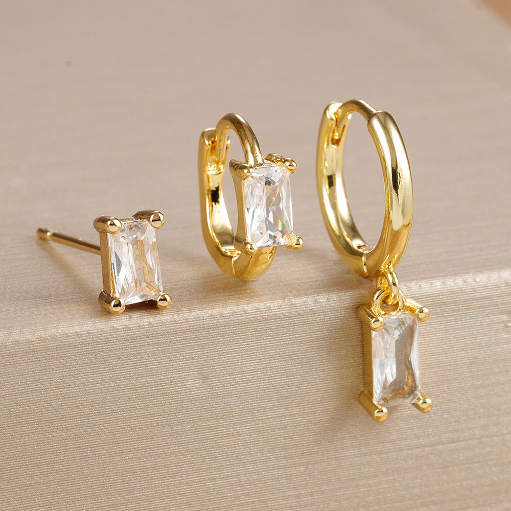 3 Piece Dangle Hoop Huggies Earrings Set