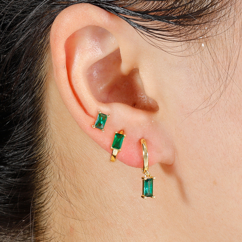 3 Piece Dangle Hoop Huggies Earrings Set