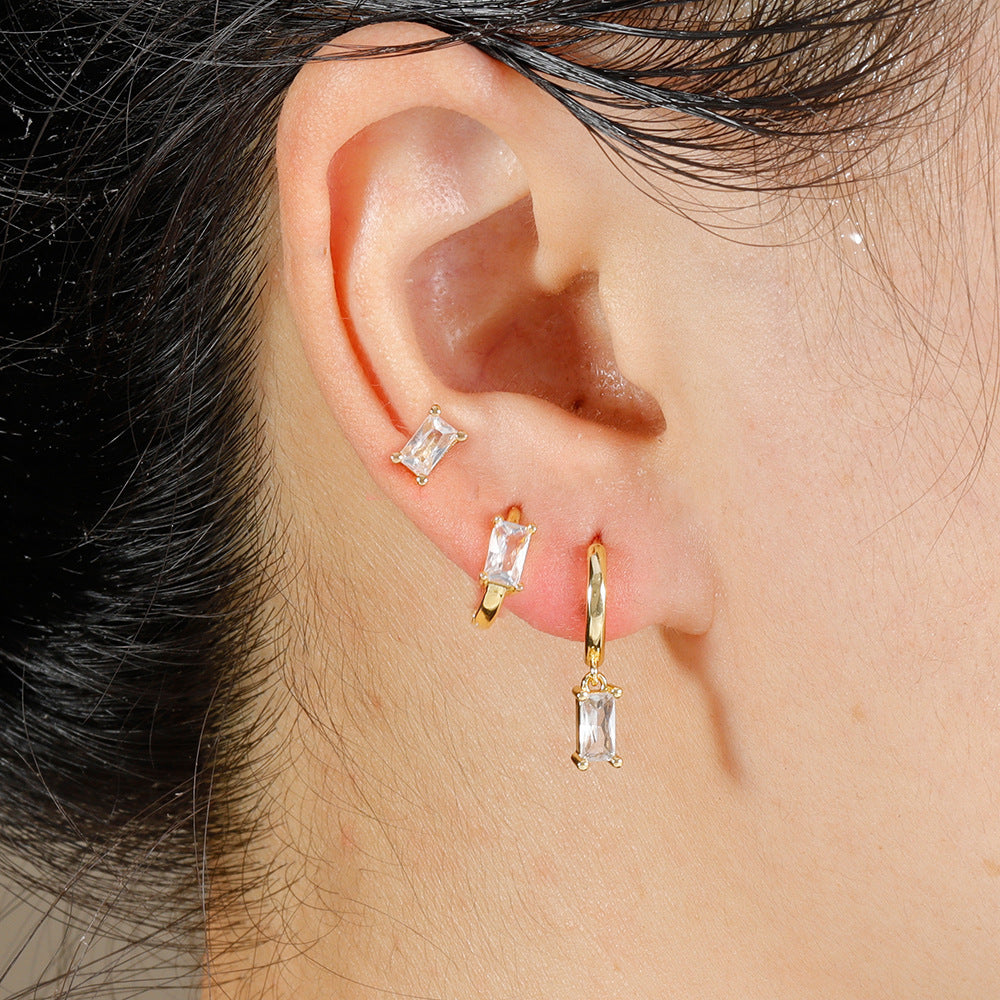 3 Piece Dangle Hoop Huggies Earrings Set