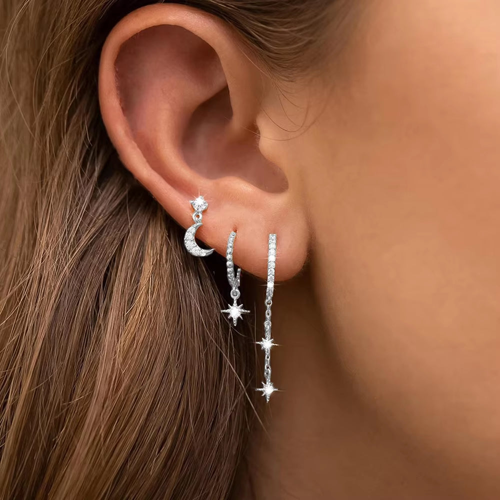 Moon Crest 3 Piece Earrings Set