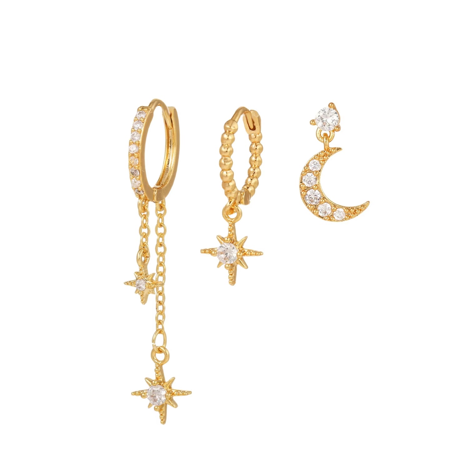 Moon Crest 3 Piece Earrings Set