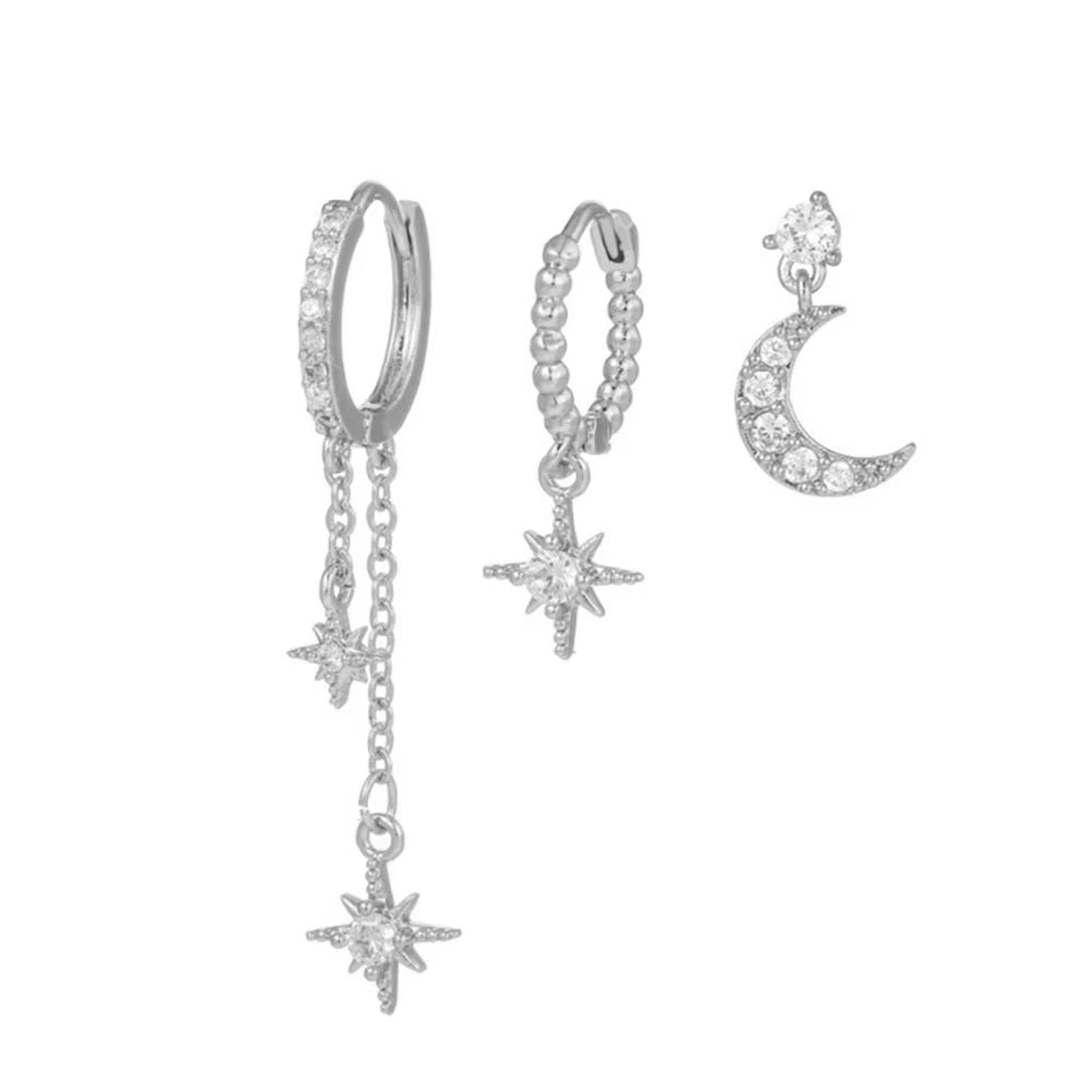 Moon Crest 3 Piece Earrings Set