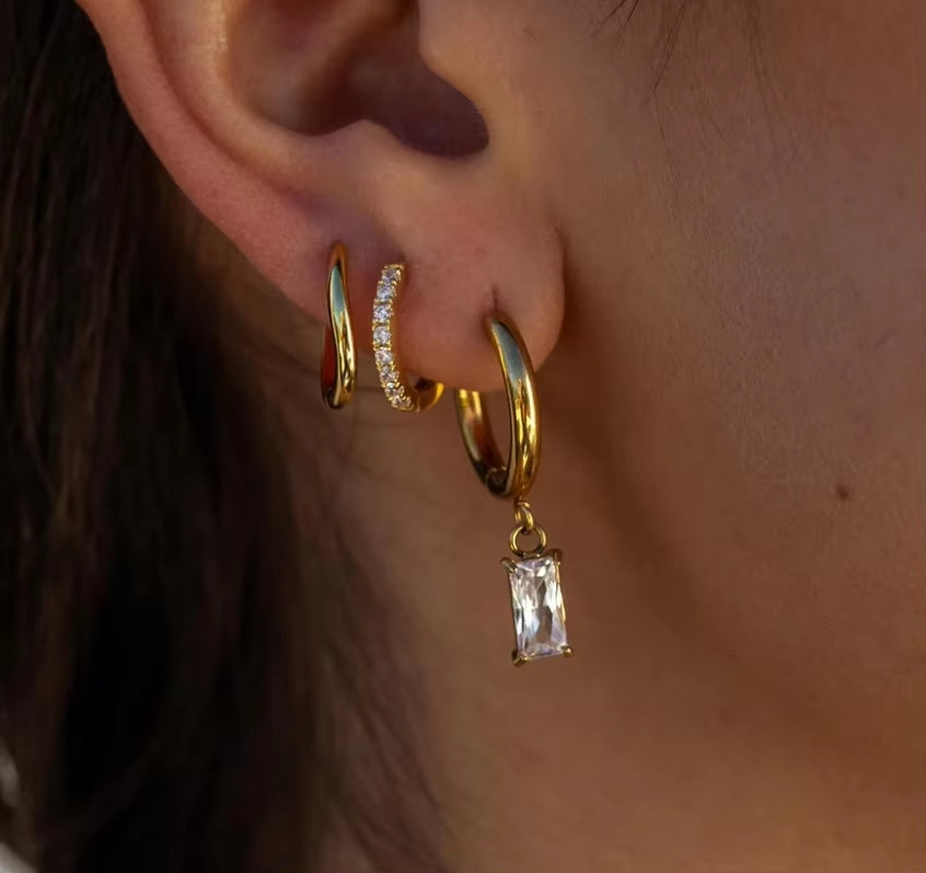 3 Piece Gold Silver Hoop Earrings Set