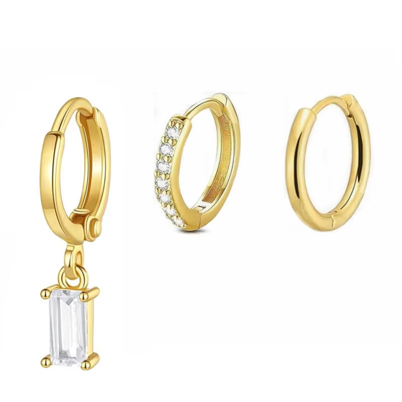 3 Piece Gold Silver Hoop Earrings Set