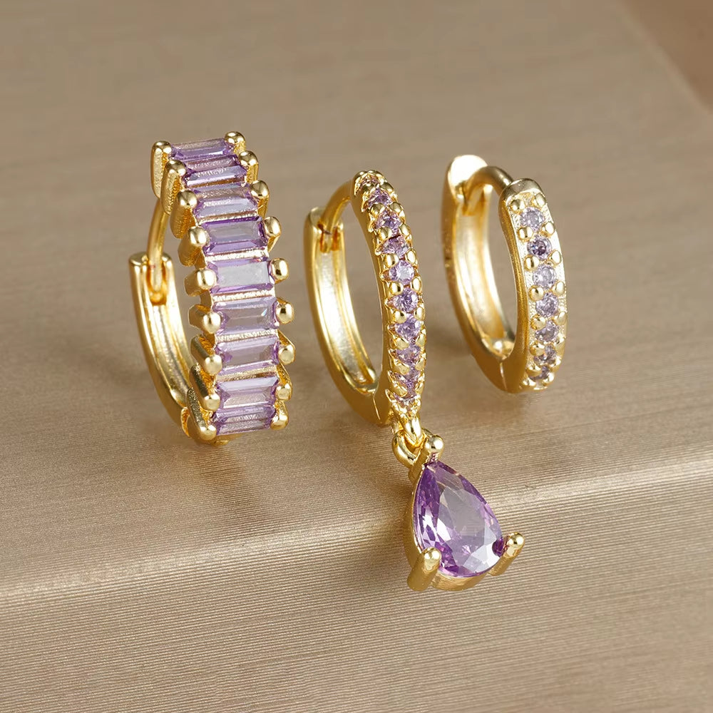 3 Piece Gemstone Earring Set