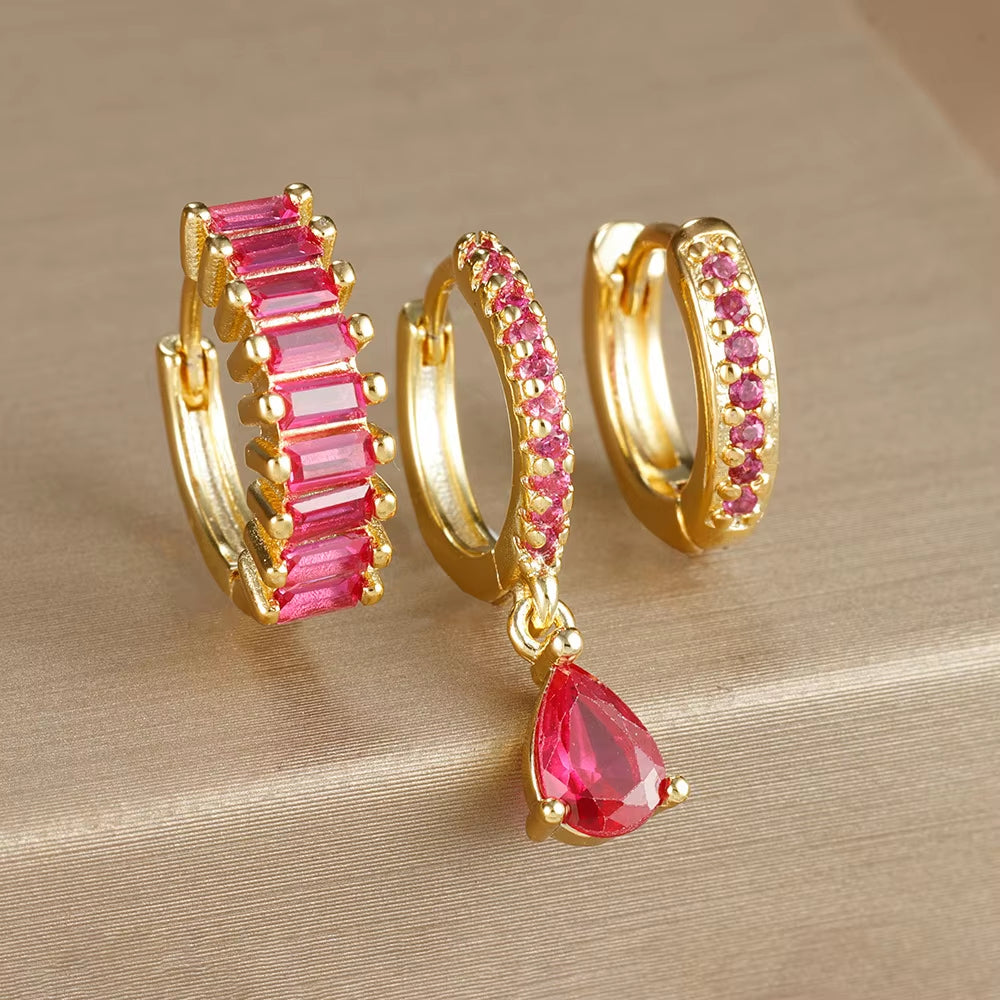 3 Piece Gemstone Earring Set