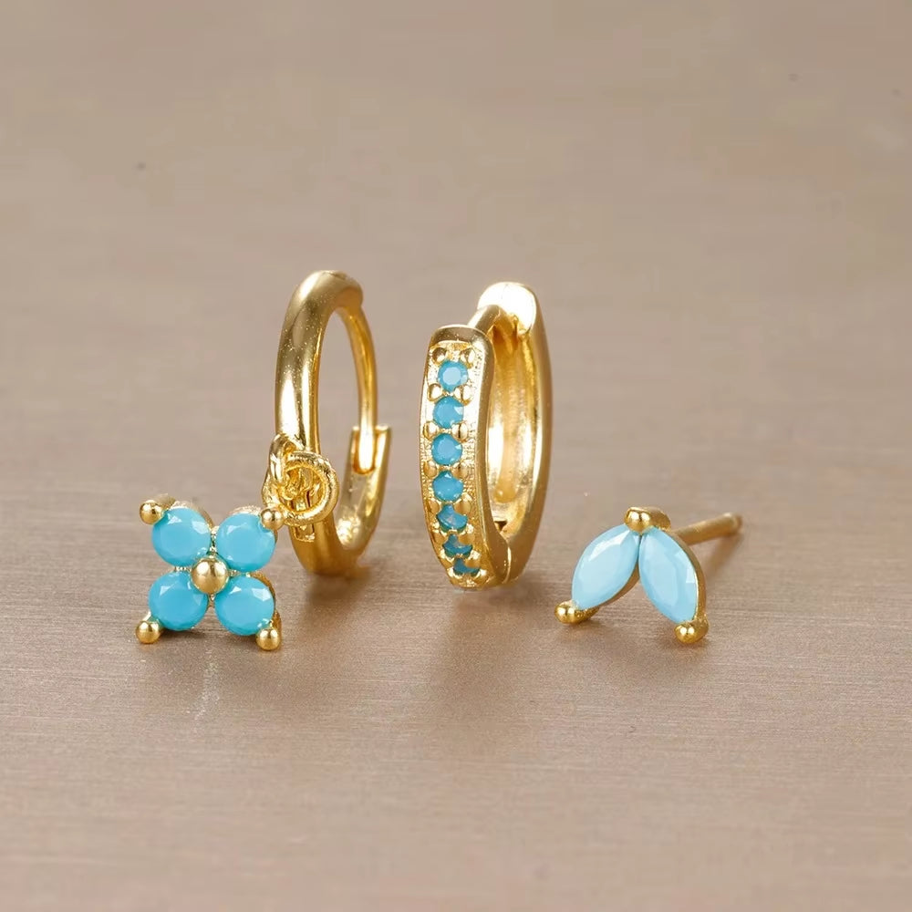 18K Gold Multicolor Earring Set