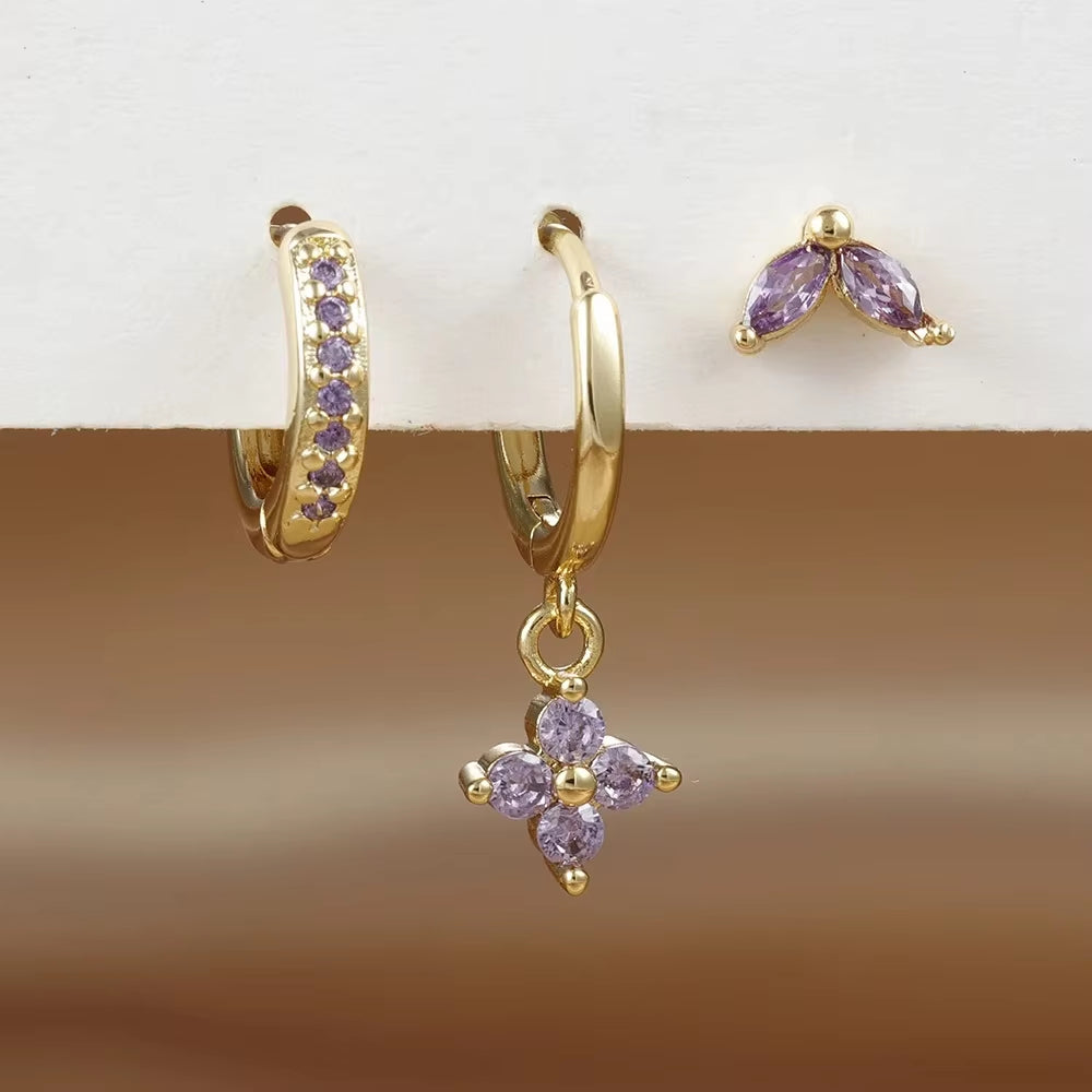 18K Gold Multicolor Earring Set