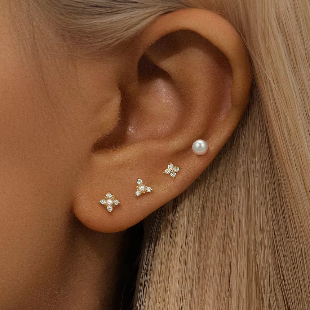 4 Piece Pearl Petal Earring Set