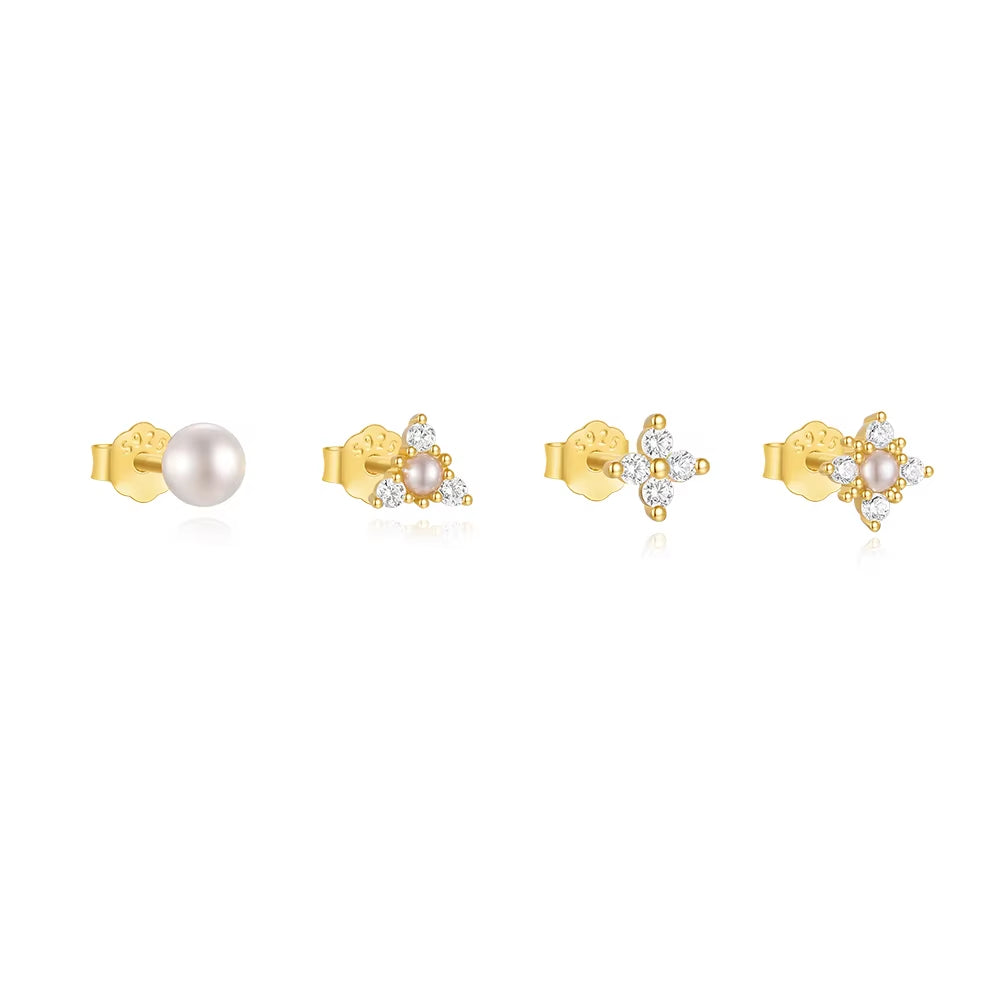 4 Piece Pearl Petal Earring Set