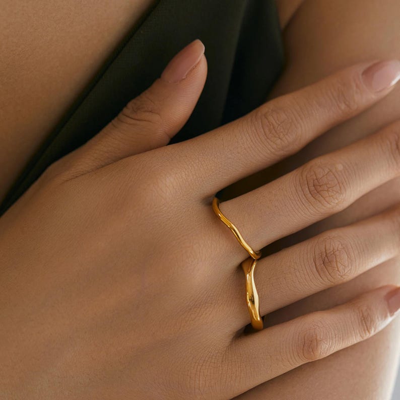 18K Gold Sunflower Stackable Rings