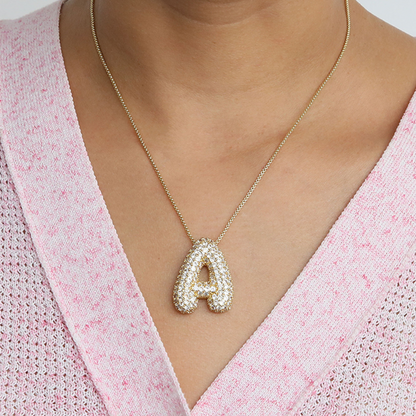 18K Gold Bubble Initial Diamond Necklace