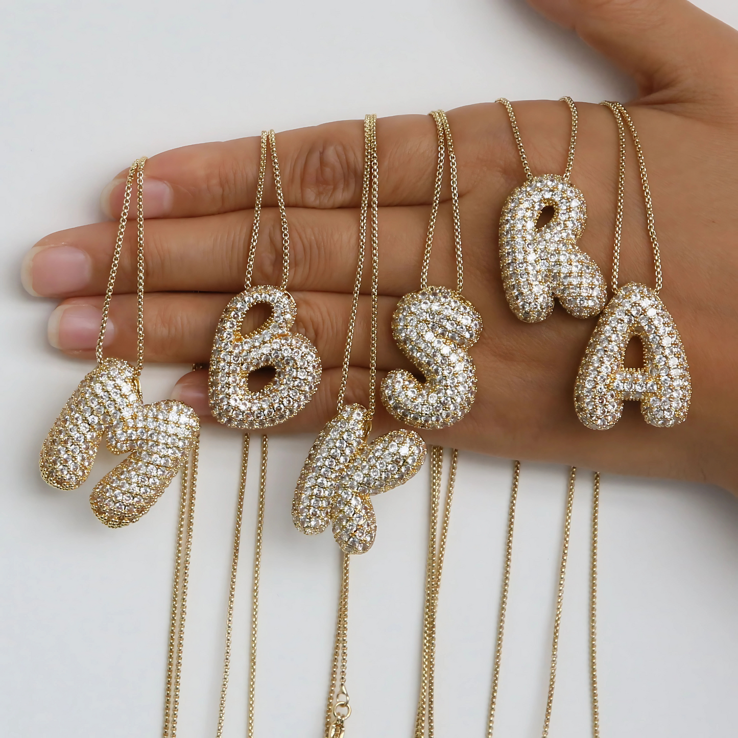 18K Gold Bubble Initial Diamond Necklace