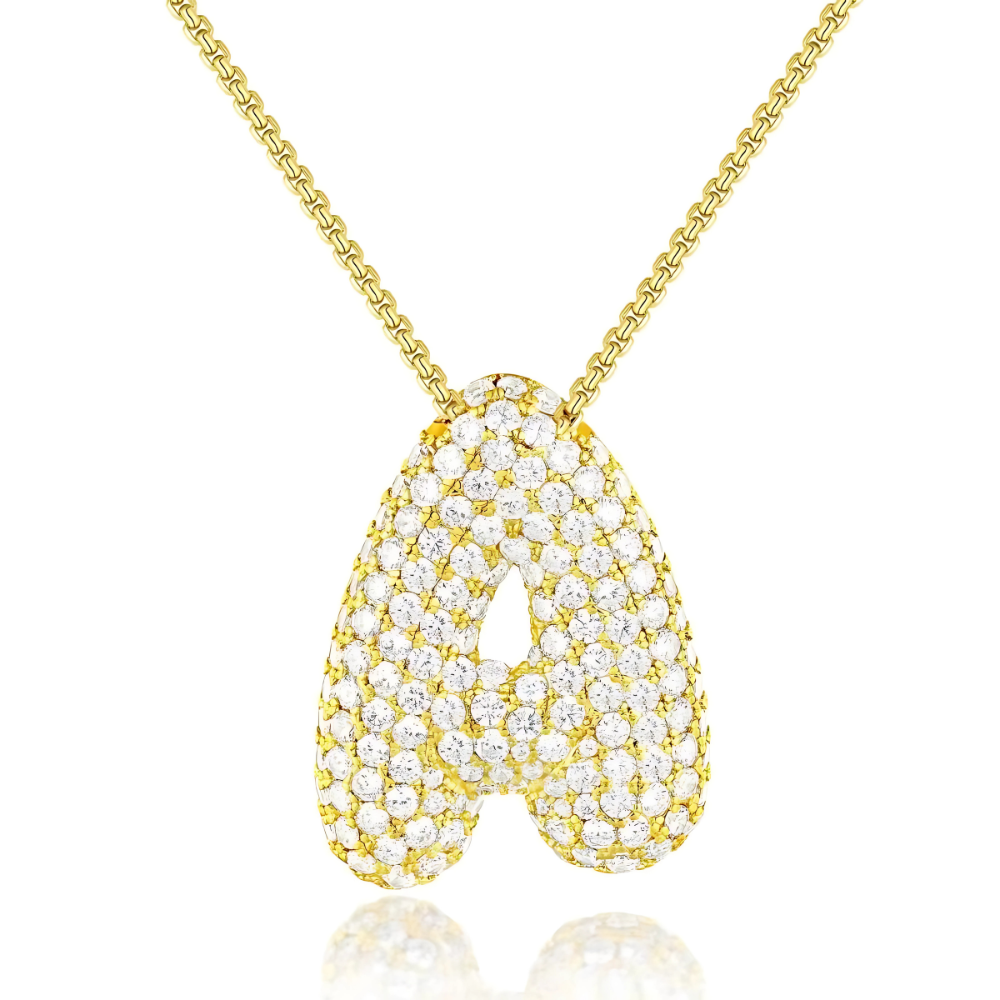 18K Gold Bubble Initial Diamond Necklace