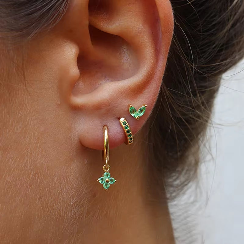 18K Gold Multicolor Earring Set