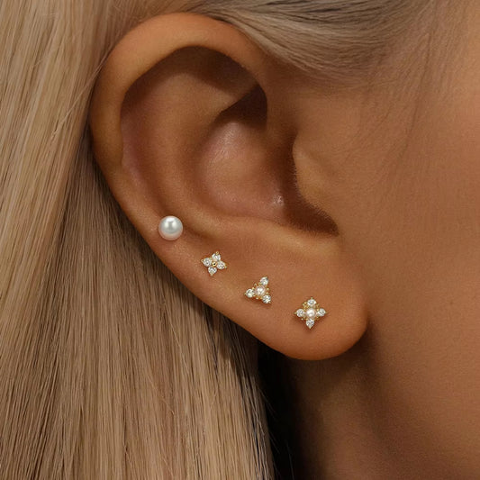 4 Piece Pearl Petal Earring Set