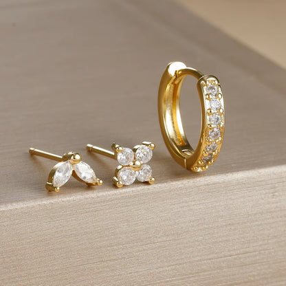 3 Piece Hoop Stud Earring Set